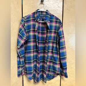 Polo Ralph Lauren Blue Multi Plaid Cotton Oxford Shirt Men's Sz sm Classic Fit
